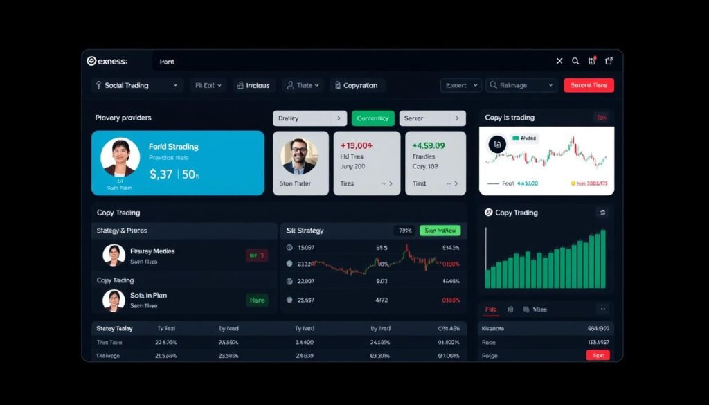 Exness Broker Review showing social trading platform interface