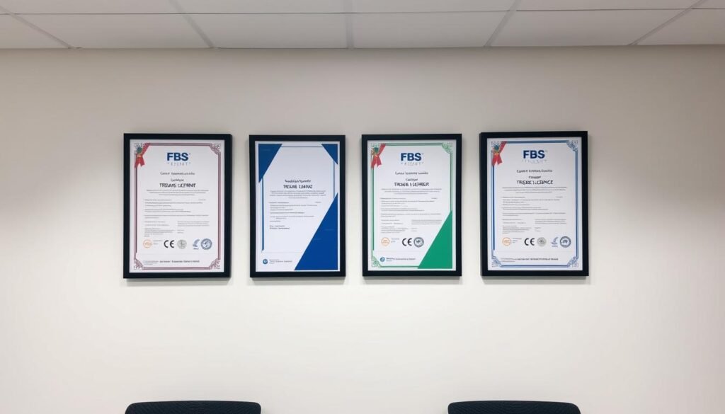 FBS regulatory licenses and certificates display