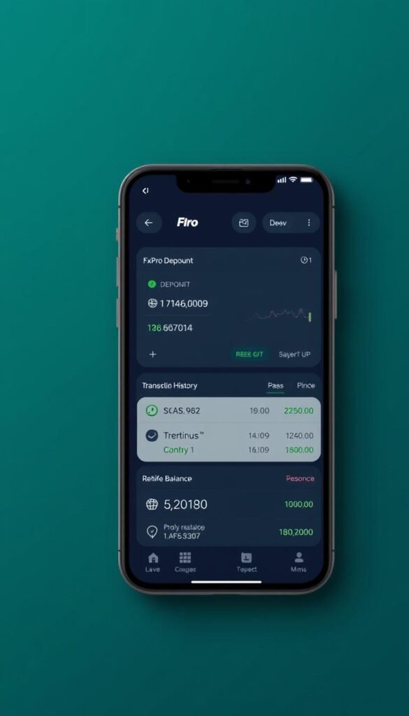 FxPro mobile app account management and deposit screens