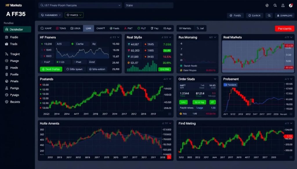 HF Markets trading dashboard showing multiple markets and analysis tools