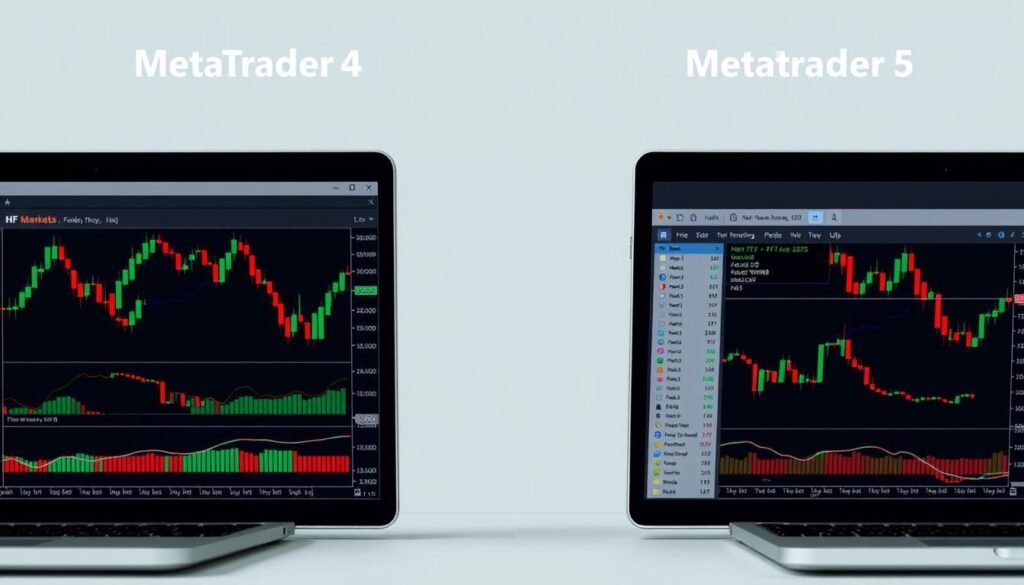 HF Markets trading platforms showing MetaTrader 4 and MetaTrader 5 interfaces