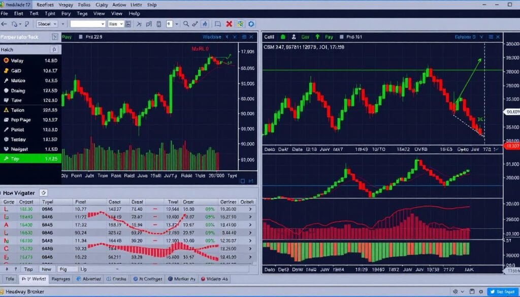 Headway Brokers review showing MetaTrader 5 platform with multiple charts and analysis tools
