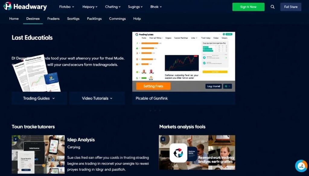 Headway Brokers review showing educational resources and research tools