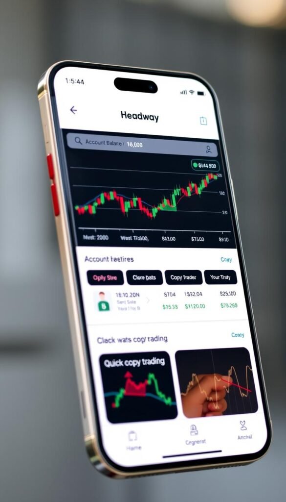 Headway Brokers review showing their mobile app interface on smartphone