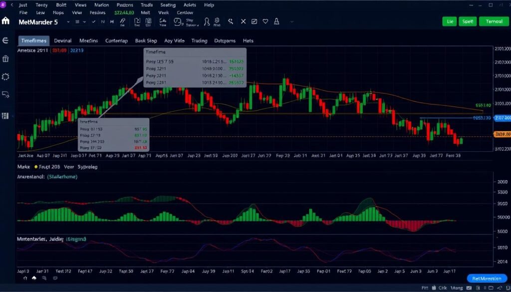 JustMarkets Broker Review showing MetaTrader 5 platform with multiple charts and technical analysis
