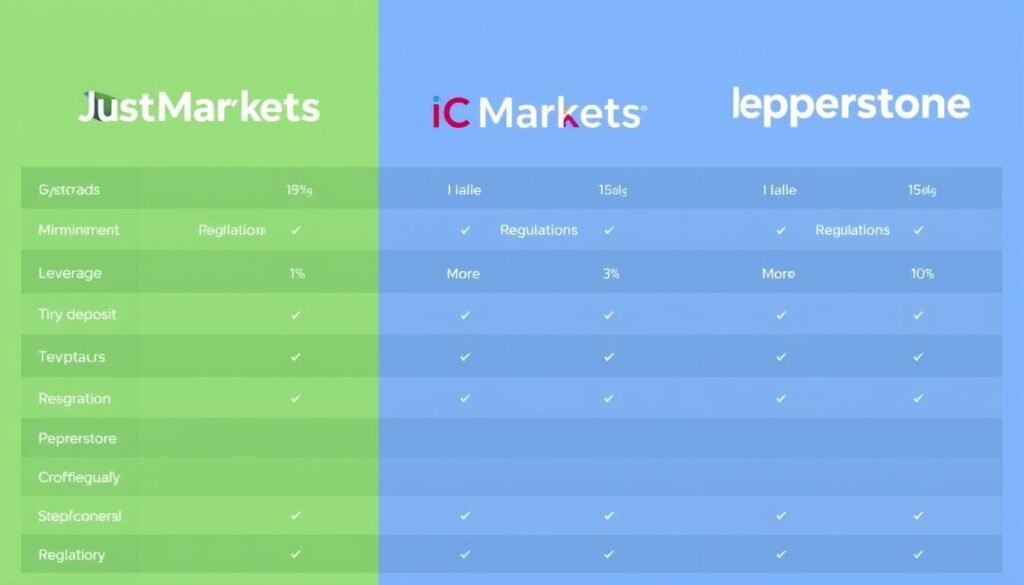 JustMarkets Broker Review showing comparison with IC Markets and Pepperstone