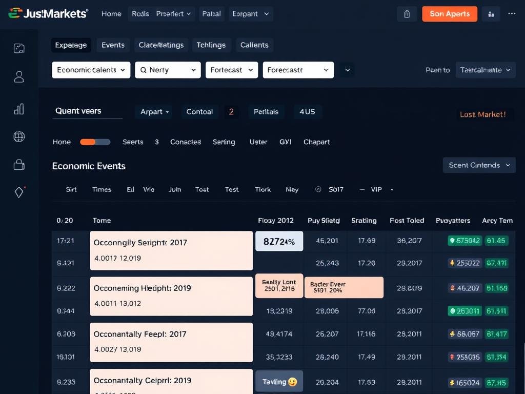 JustMarkets Broker Review showing economic calendar and market analysis tools