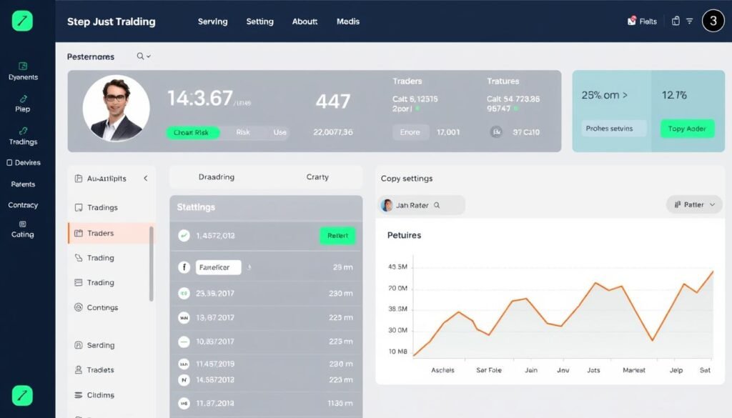 JustMarkets Broker Review showing the copy trading interface with performance metrics