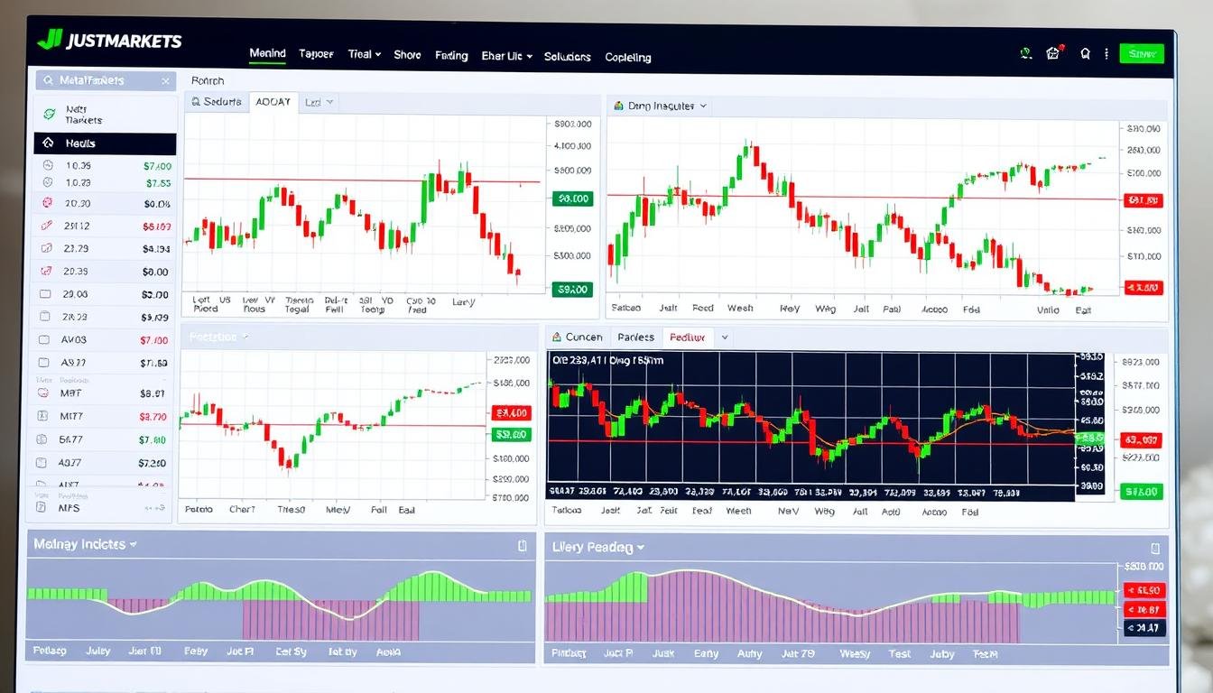 JustMarkets Broker Review showing the trading platform interface with charts and analysis tools