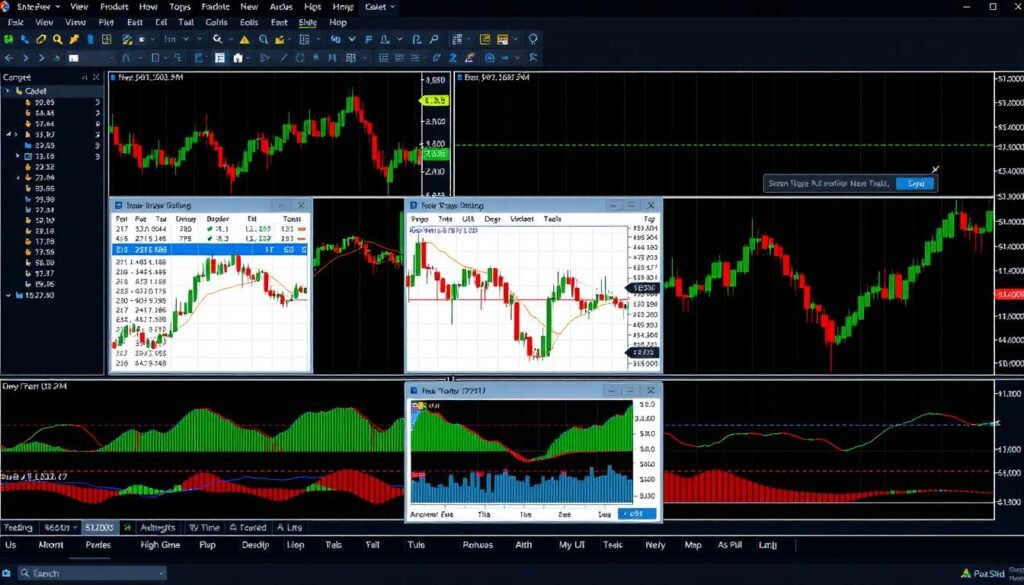 MetaTrader 4 platform interface showing forex charts and trading tools