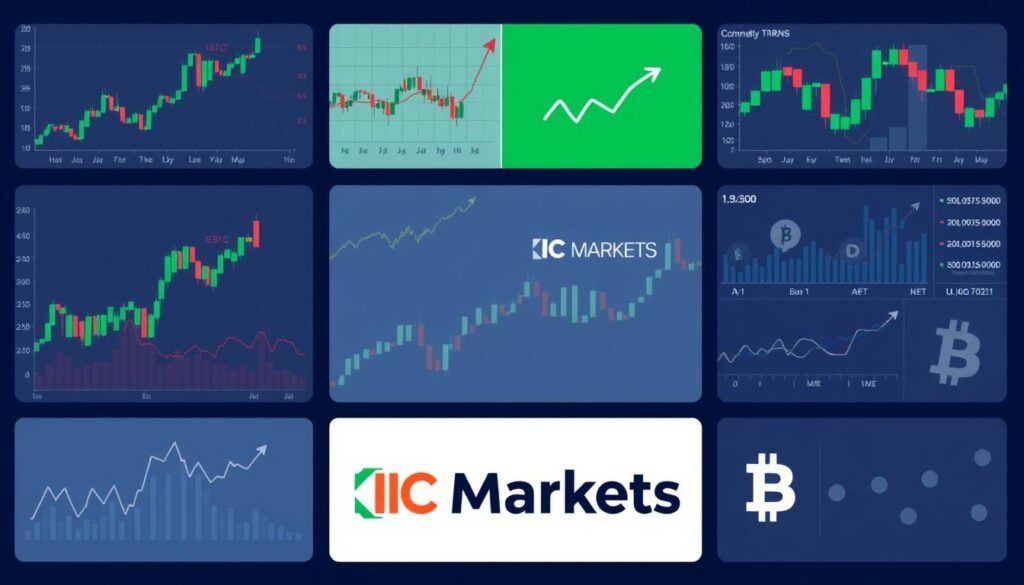 Various trading instruments offered by IC Markets including forex, commodities, indices, and cryptocurrencies